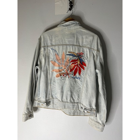 Levi's Jackets & Blazers - Levis Ex-Boyfriend Embroidered Floral Denim Light Wash‎ Trucker Jacket Size XL